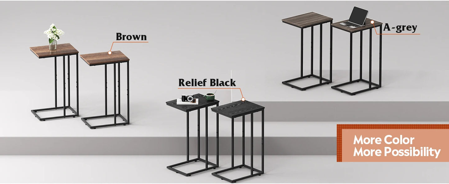Side Table Set of 2 C Shaped End Tables for Living Room Bedroom Office