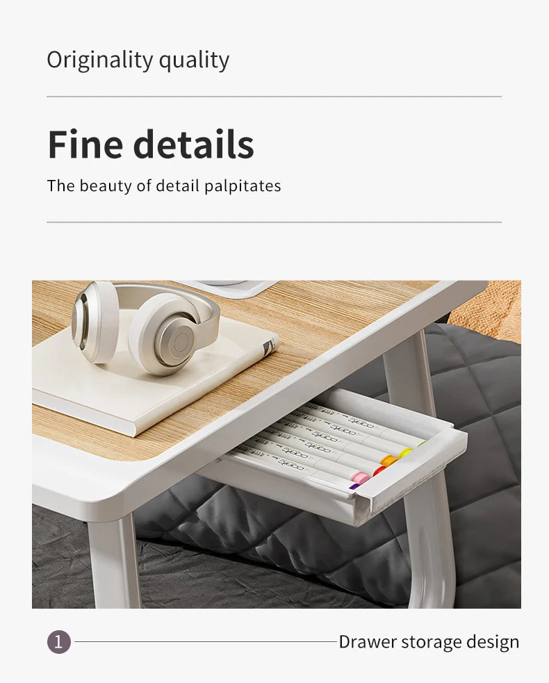 Portable Adjustable Height Foldable Laptop Bed Desk with Storage Drawers