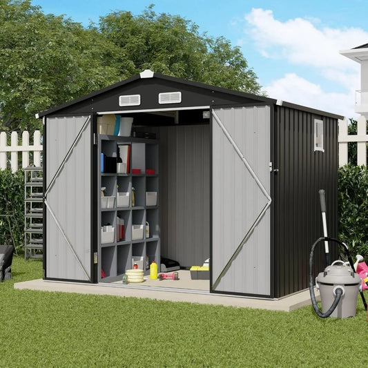 8x6 Outdoor Storage Shed Galvanized Metal Garden Shed with Lock