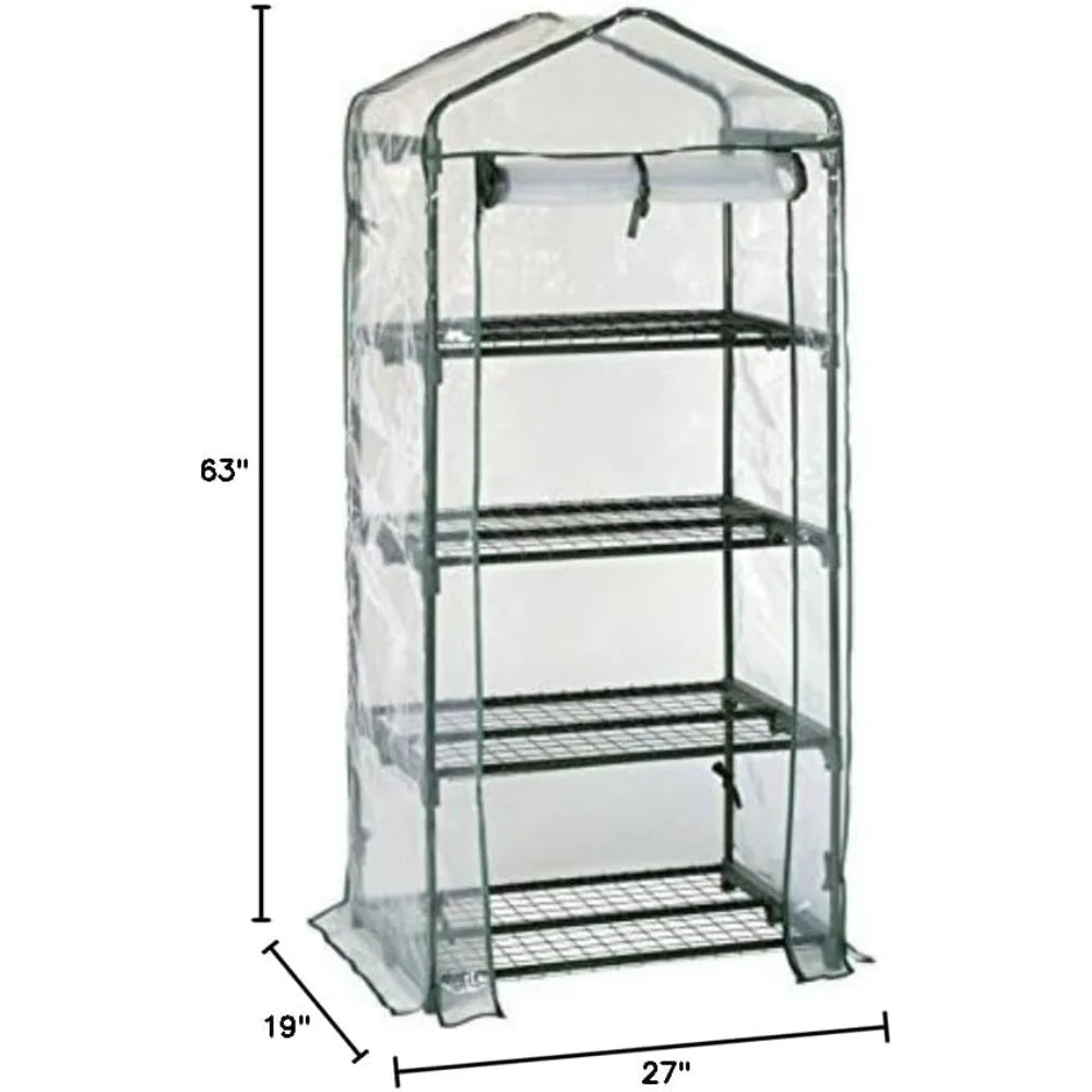 4-Tier Portable Greenhouse Steel Shelves Clear PVC Cover Mini
