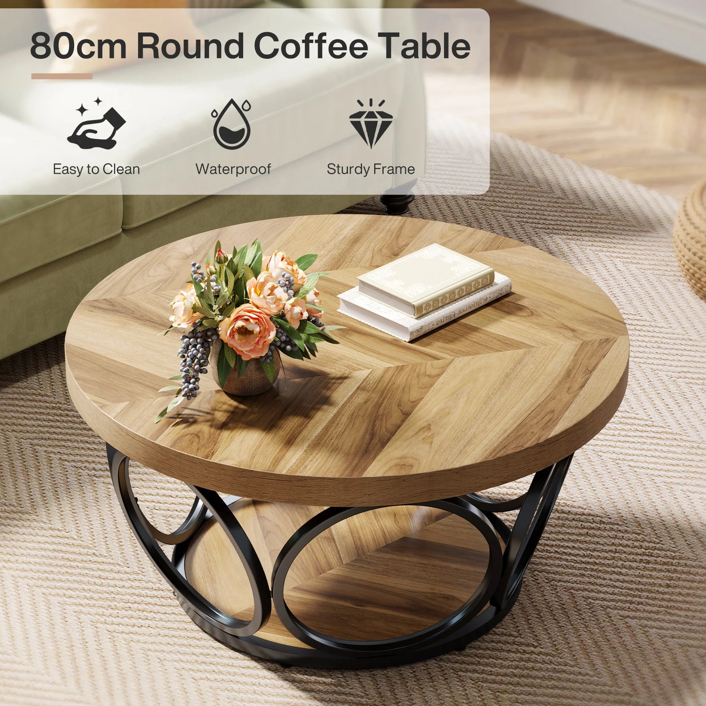 Ljustra Modern Round Coffee Table 31.7 Inch Industrial Design