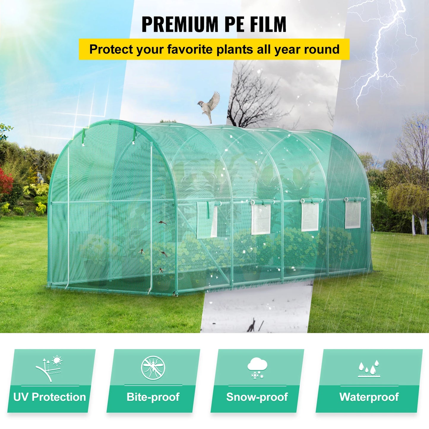 SucceBuy Walk-in Tunnel Greenhouse Galvanized Frame Waterproof Cover