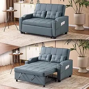 3-in-1 Convertible Futon Sleeper Sofa Bed Pull Out Loveseat with USB & Side Pockets