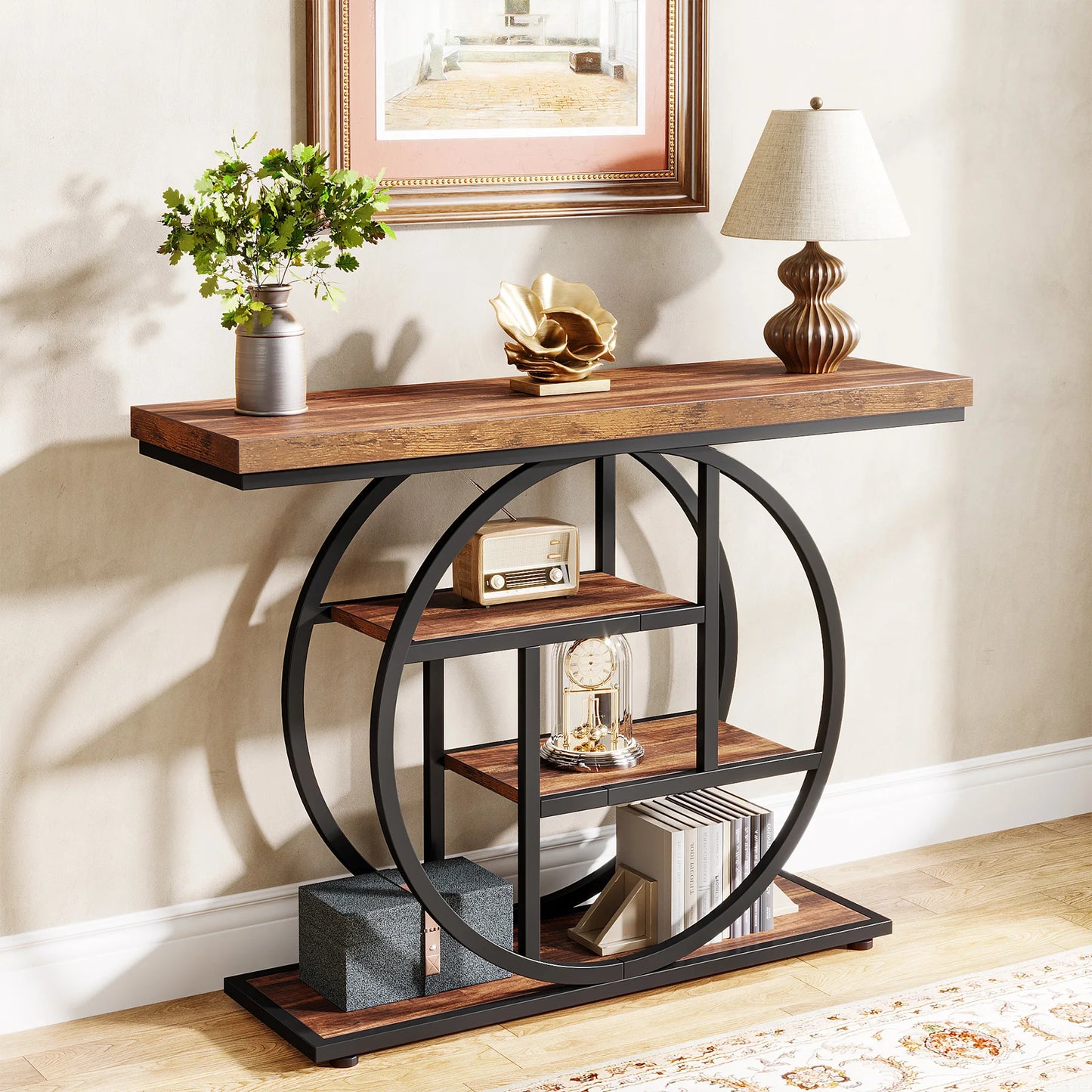 Console Table 4-Tier Entryway Table Industrial Sofa Table Living Room