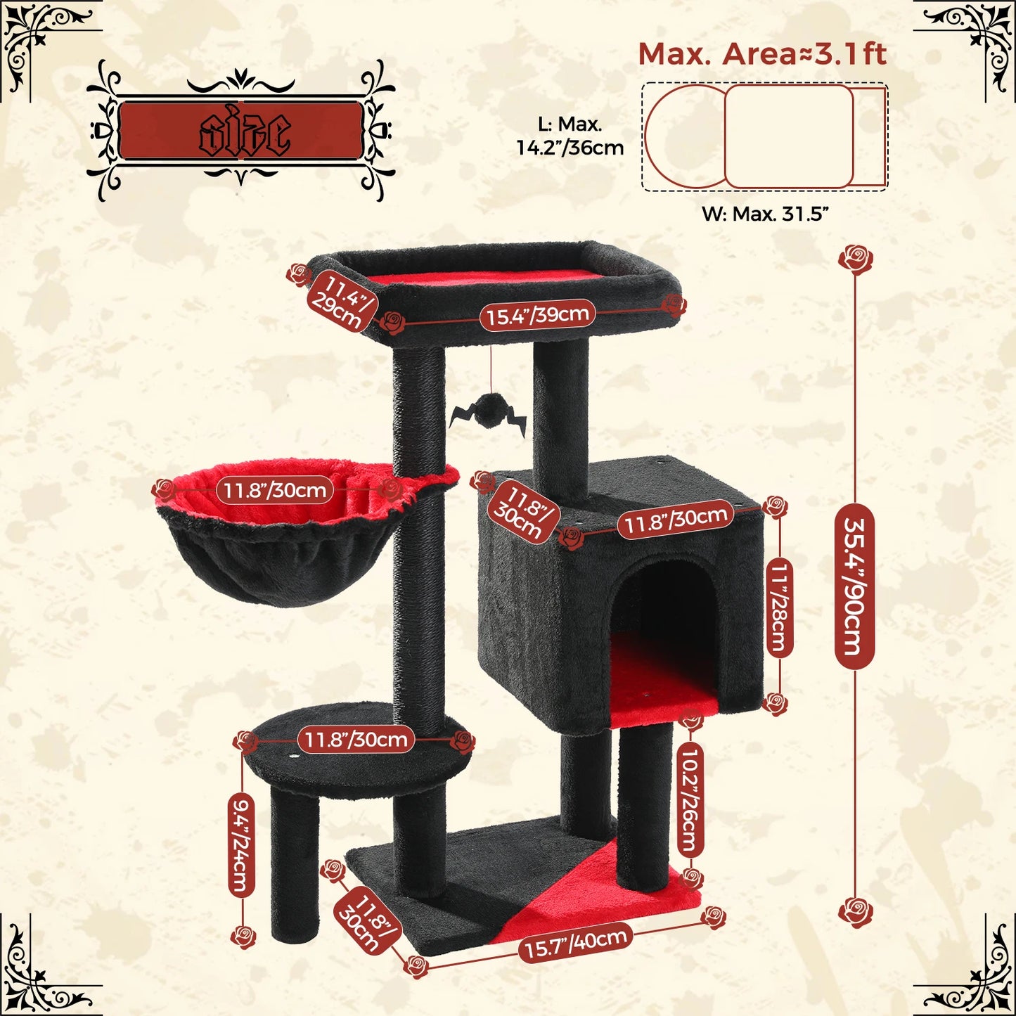 Stable Cat Tree Tower with Scratching Post Hammock Condo for Cats