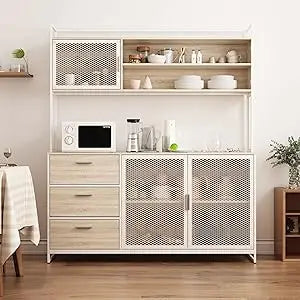 Modern Wood Sideboard Buffet Storage Cabinet with Hutch and Drawers