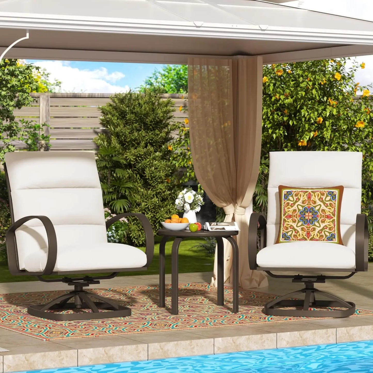 Ljustra Patio Bistro Set 3 Piece Outdoor Swivel Glider Rocking Chairs