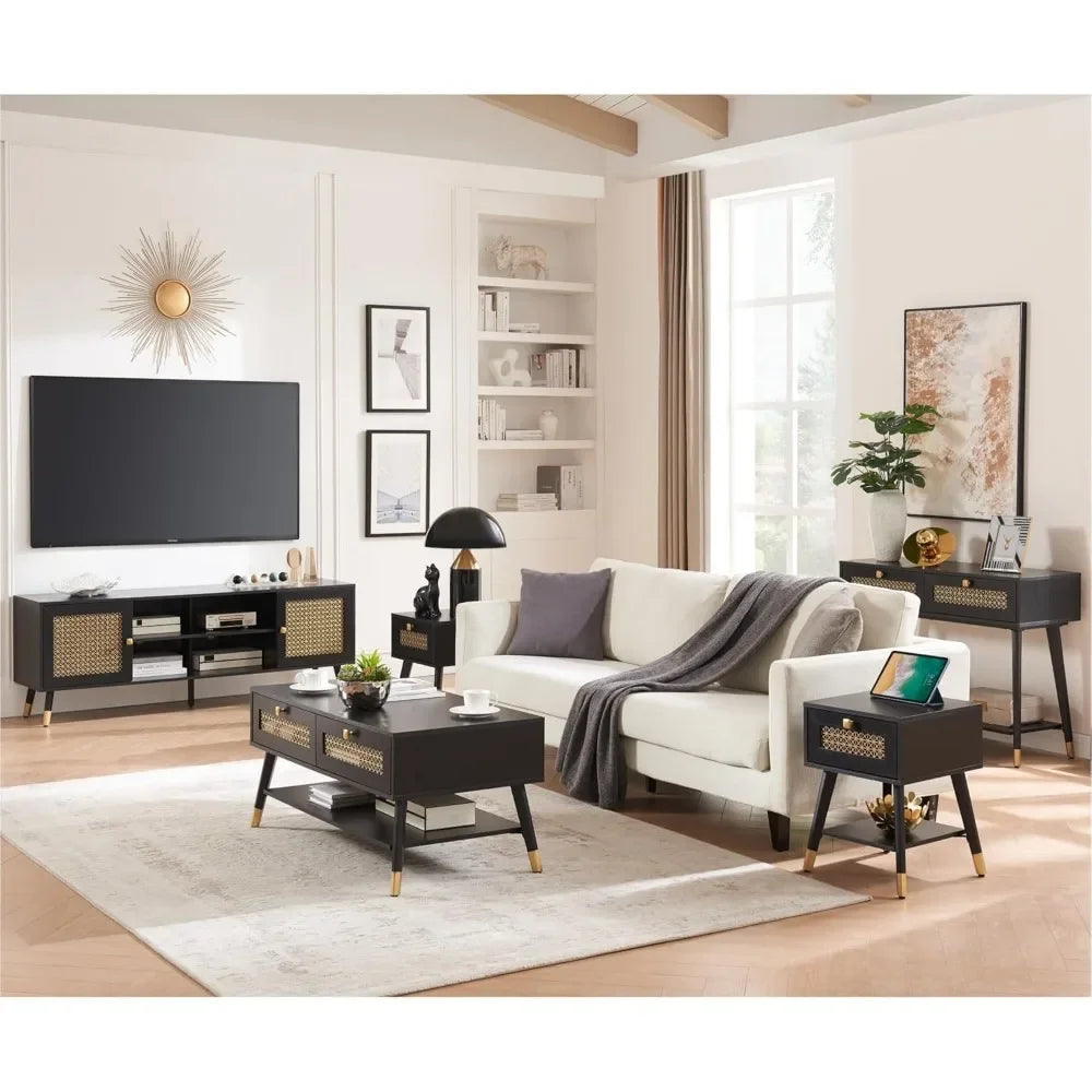 Wooden Mid Century Modern Coffee Table with Storage for Living Room