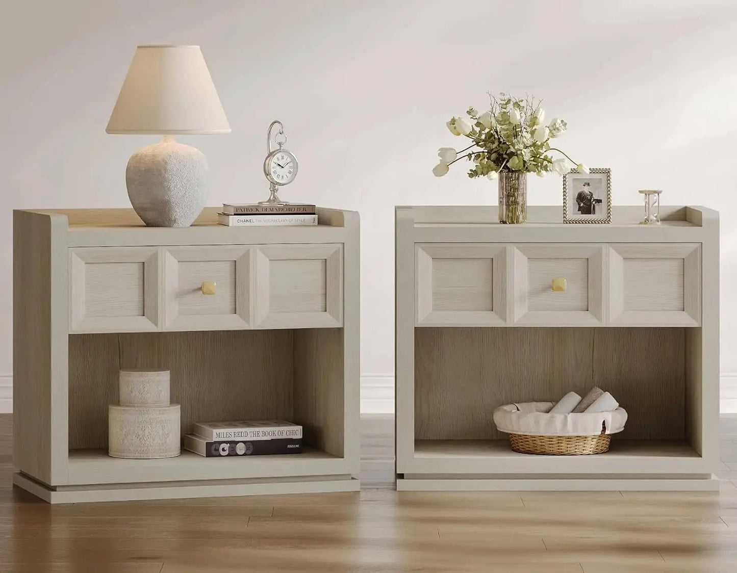 Night Stand Set of 2 Modern Bedside Tables with Drawer for Queen Size Bed