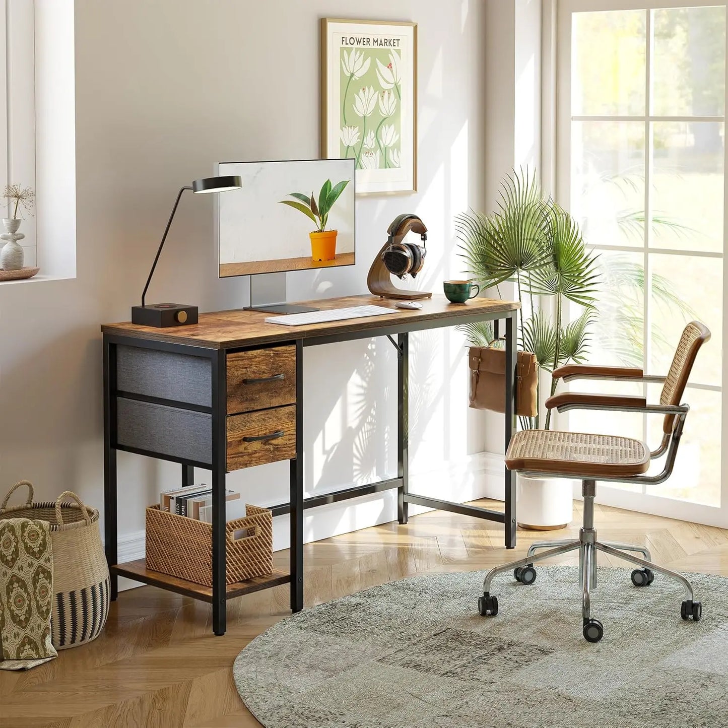 Computer Desk with 2 Drawers Small Home Office Study Writing Table
