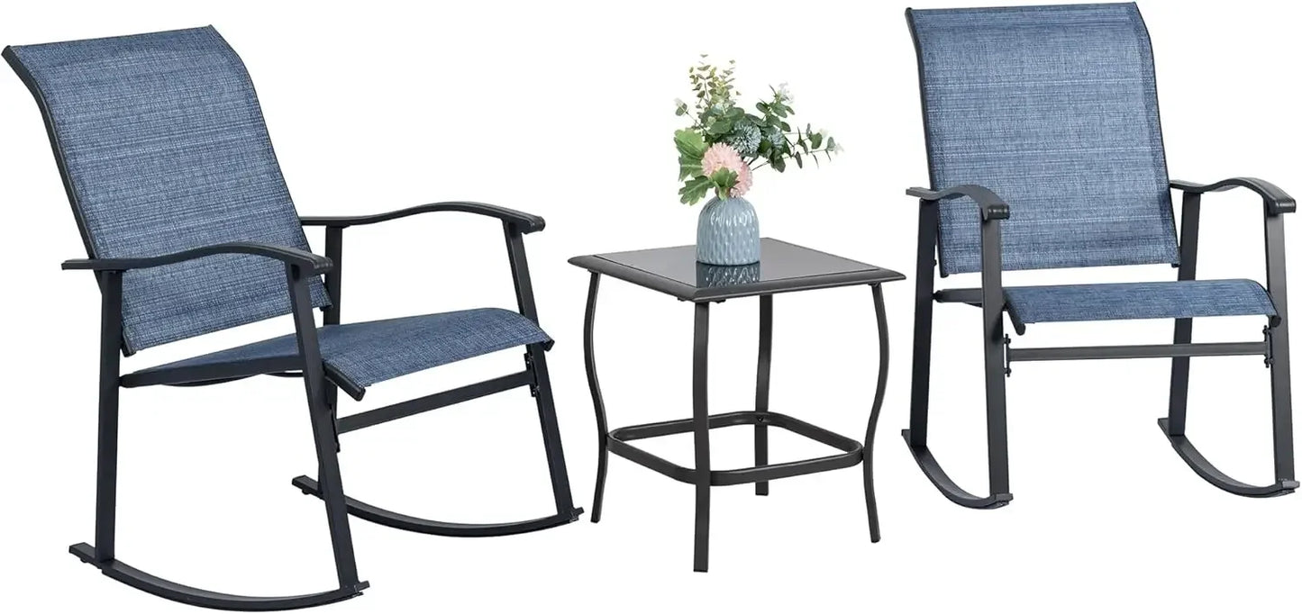 Ljustra 3 Piece Outdoor Rocking Bistro Set Patio Furniture Chairs