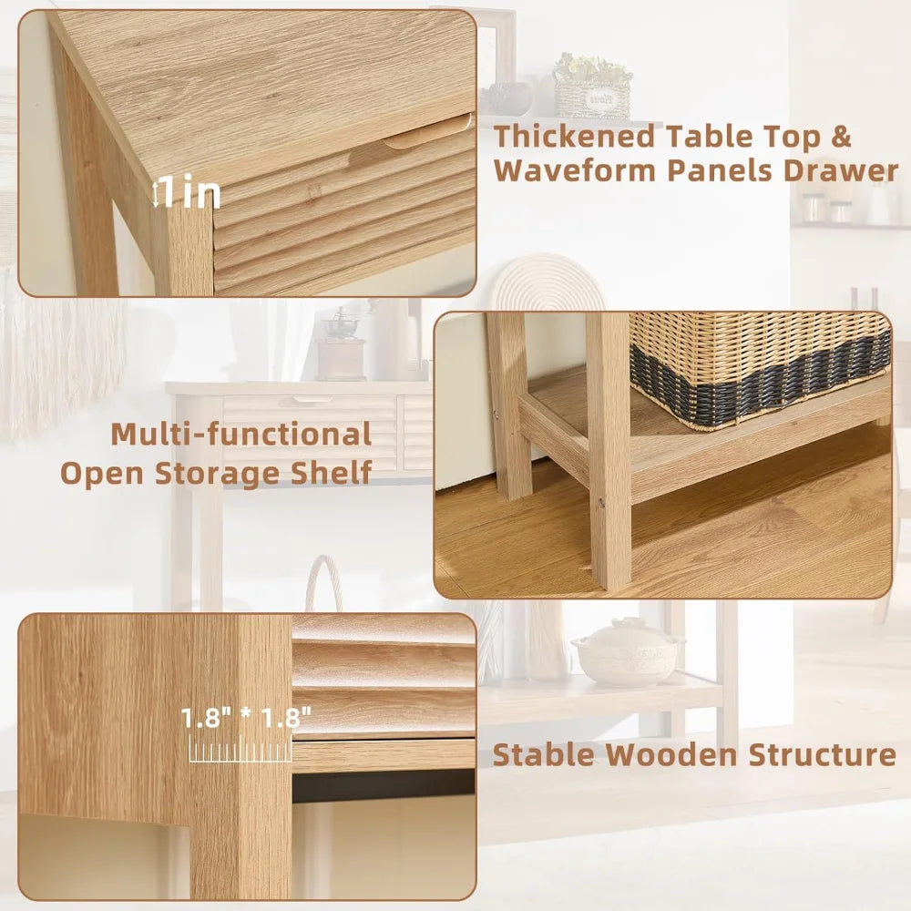 Modern Fluted Console Table 3 Drawers Wood Entryway Storage Shelf