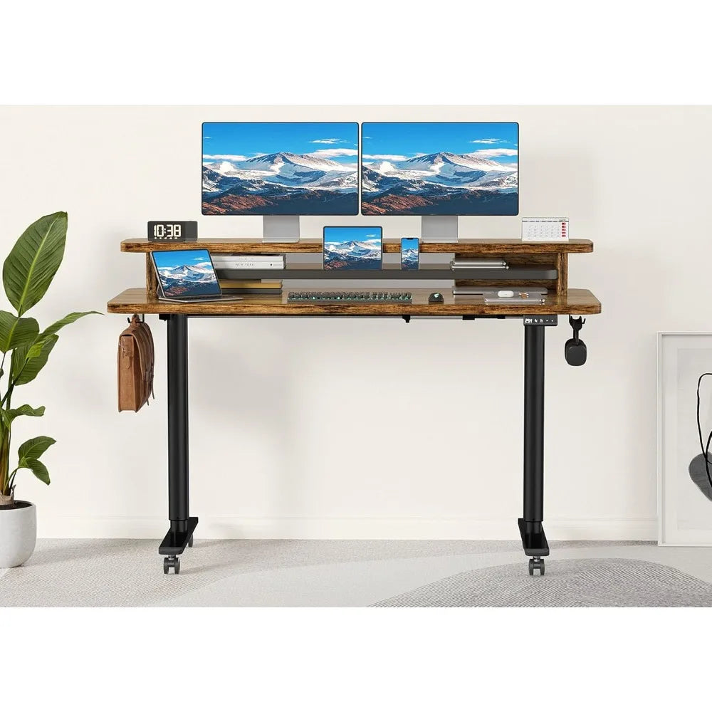 Electric Standing Desk Dual Monitor Stand Height Adjustable Desk