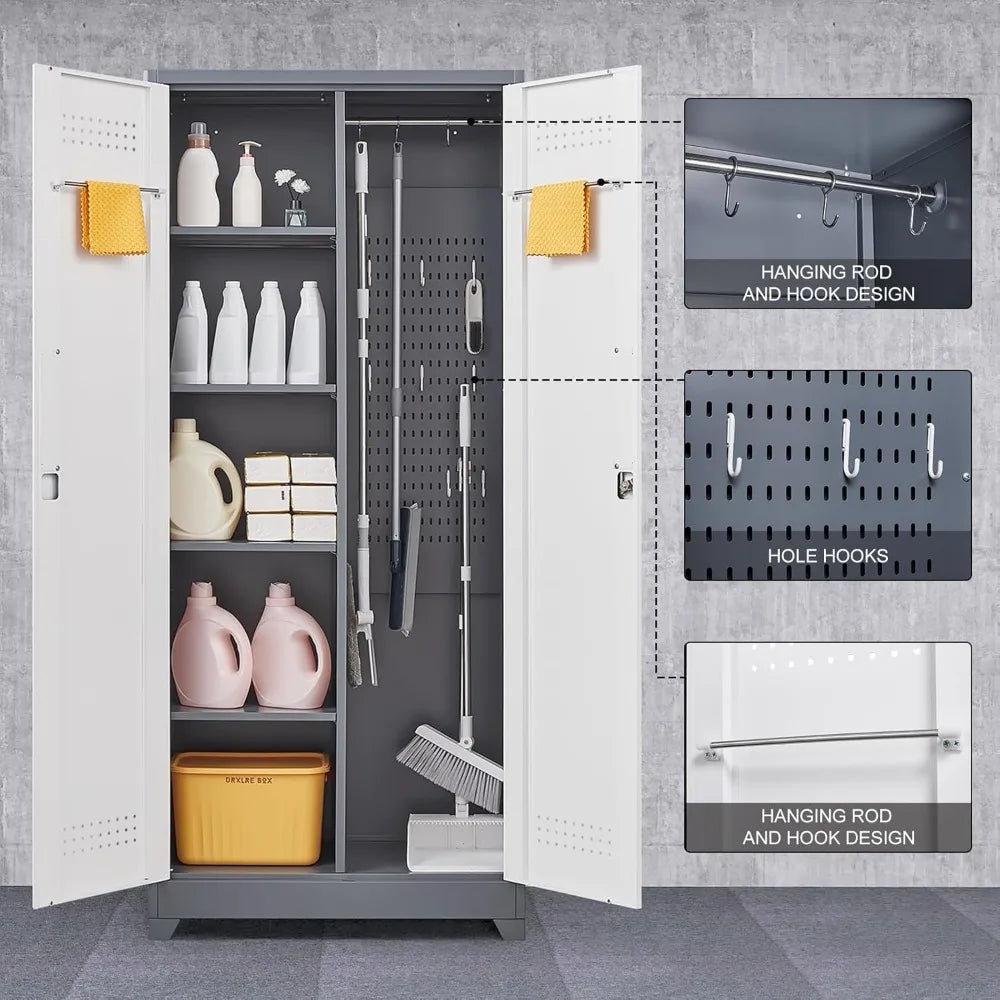 72.8" Broom Storage Cabinet Metal Utility Closet for Cleaning Supplies