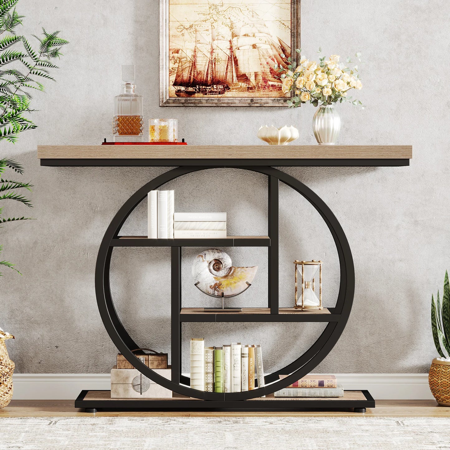 Console Table 4-Tier Entryway Table Industrial Sofa Table Living Room