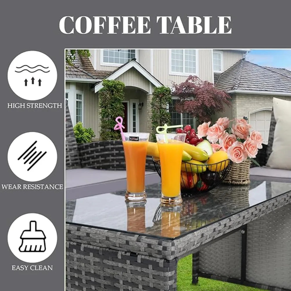 **** Ljustra 4 Piece Patio Furniture Set Cushioned Sofa Coffee Table Outdoor