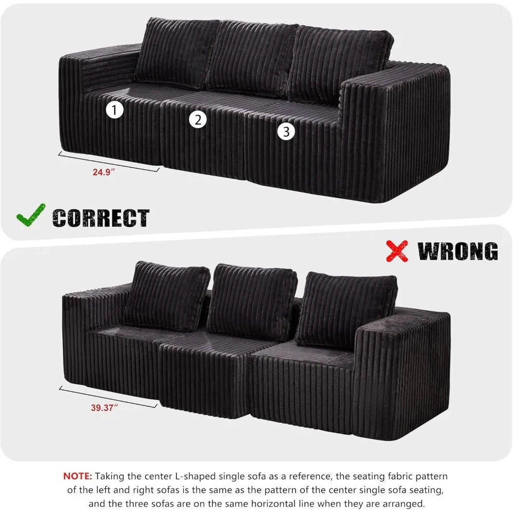 Ljustra Modular Cloud Sofa 3-Seater 95” Corduroy Deep Seat Sectional Couch