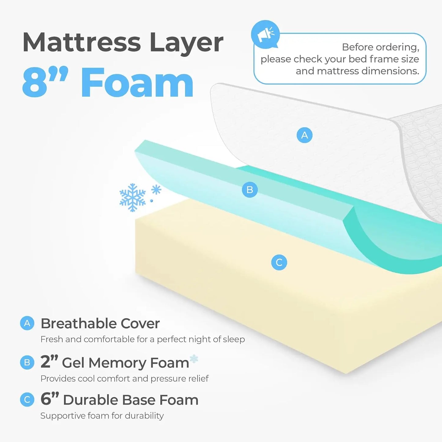 Ljustra 8 Inch Twin Cooling Gel Memory Foam Mattress Medium Firm