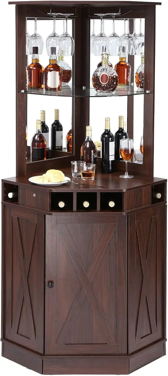 Industrial Style Corner Bar Cabinet Freestanding Sideboard Buffet