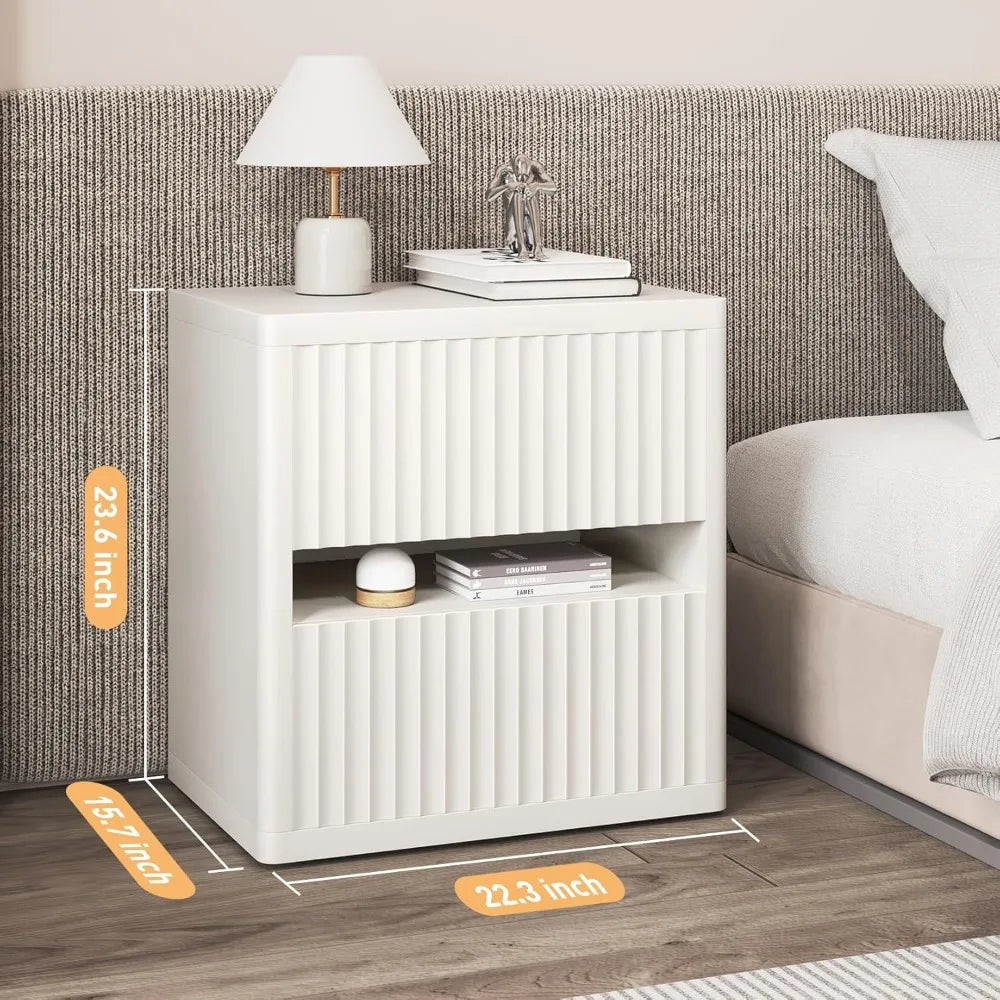 Ljustra Fluted Nightstand 2 Drawers Modern Mid-Century Storage Table