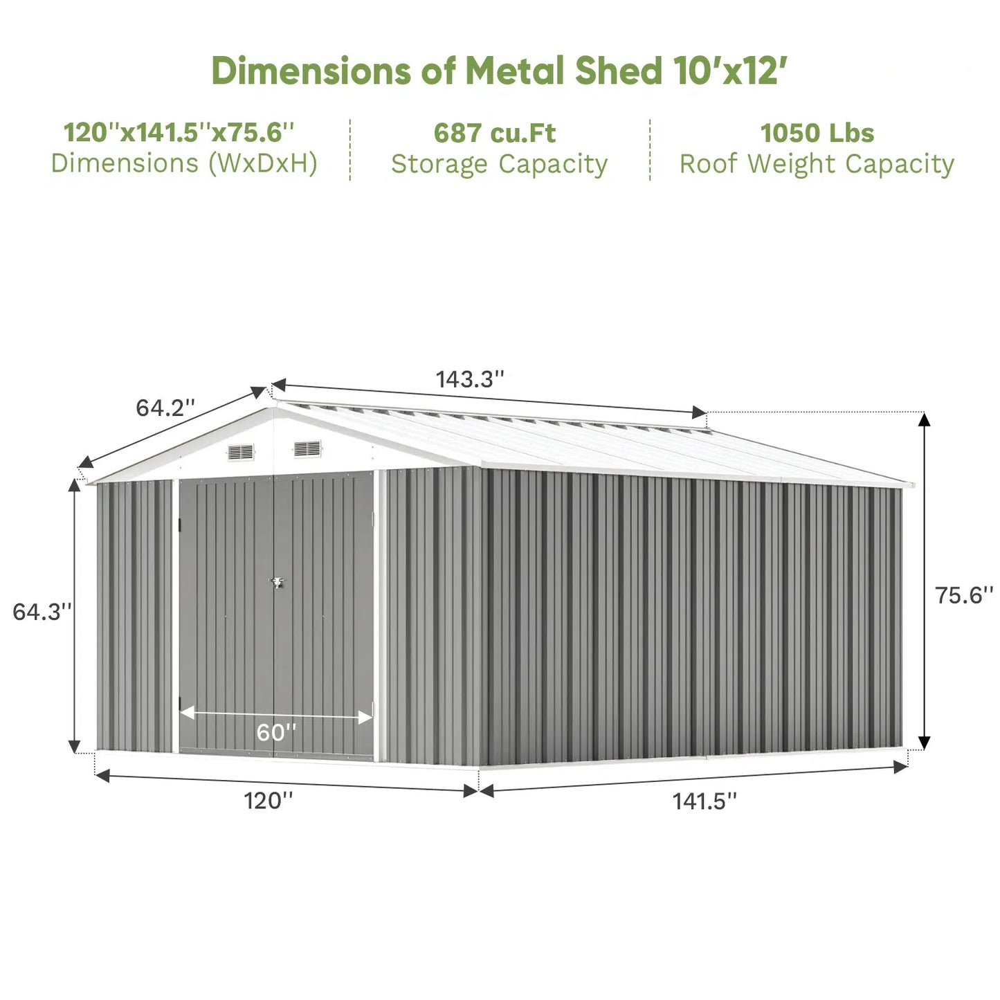 10x12 FT Metal Storage Shed Outdoor Garden Tool Utility Storage