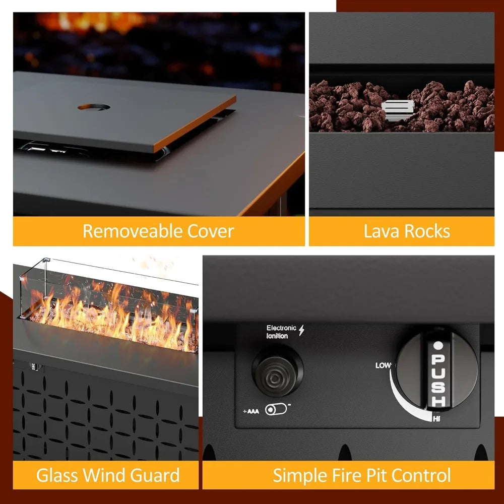 43 Inch Gas Fire Pit Table 50000 BTU Outdoor Rectangular Propane Firepit