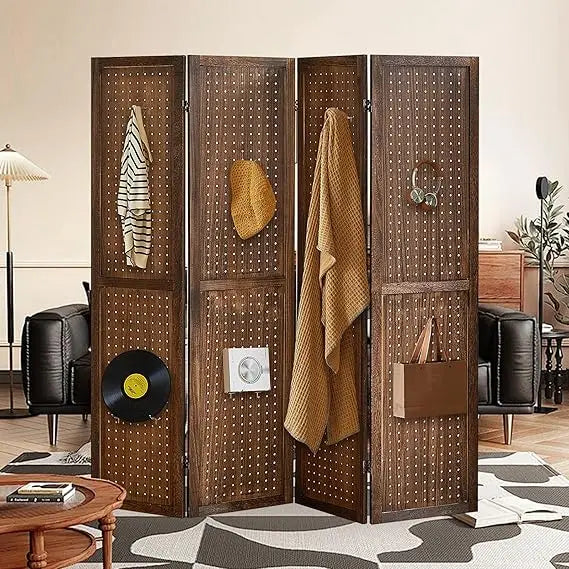 4 Panel Room Divider Folding Privacy Screen Pegboard Display Board