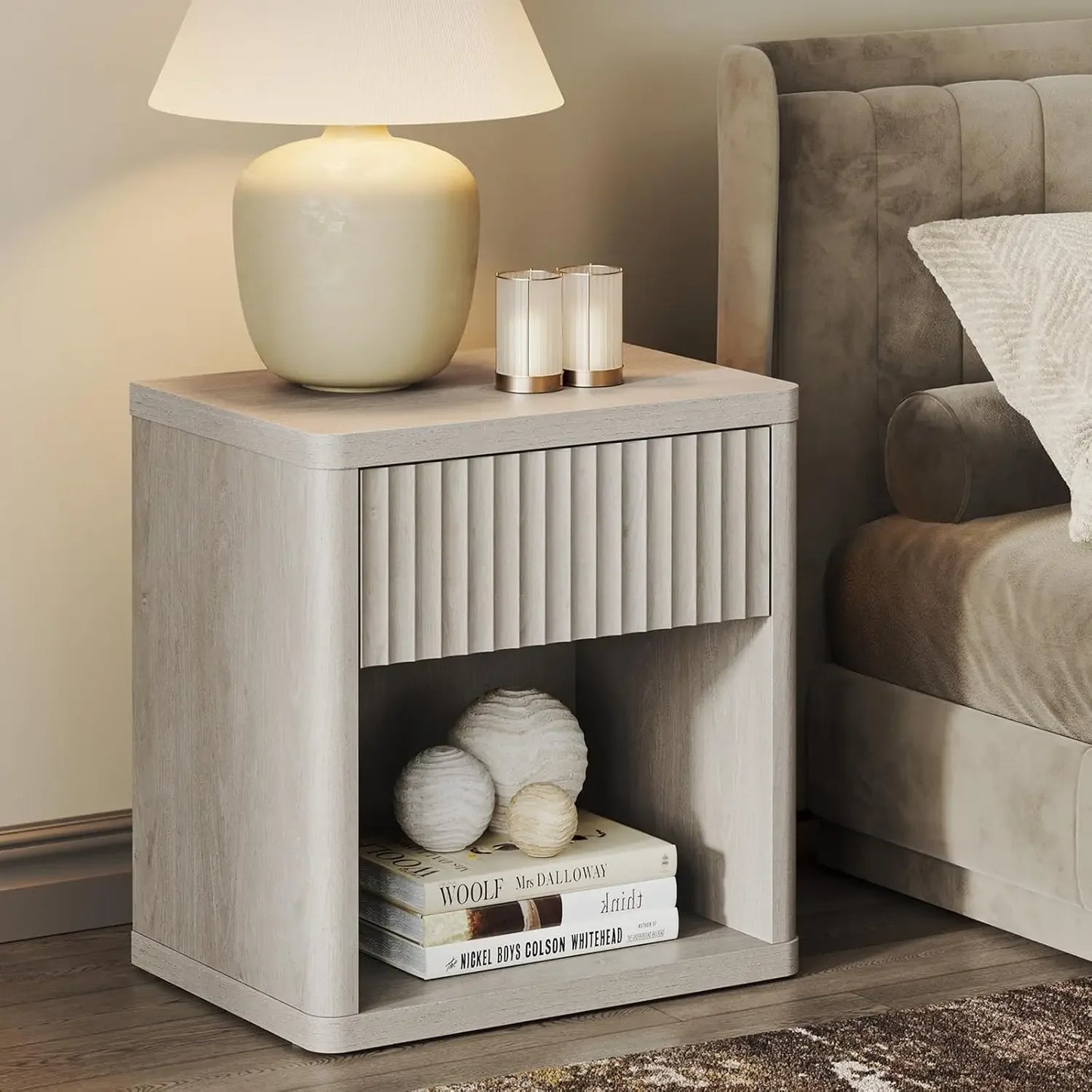 Modern Nightstand Set of 2 with Storage Drawer Minimalist Design