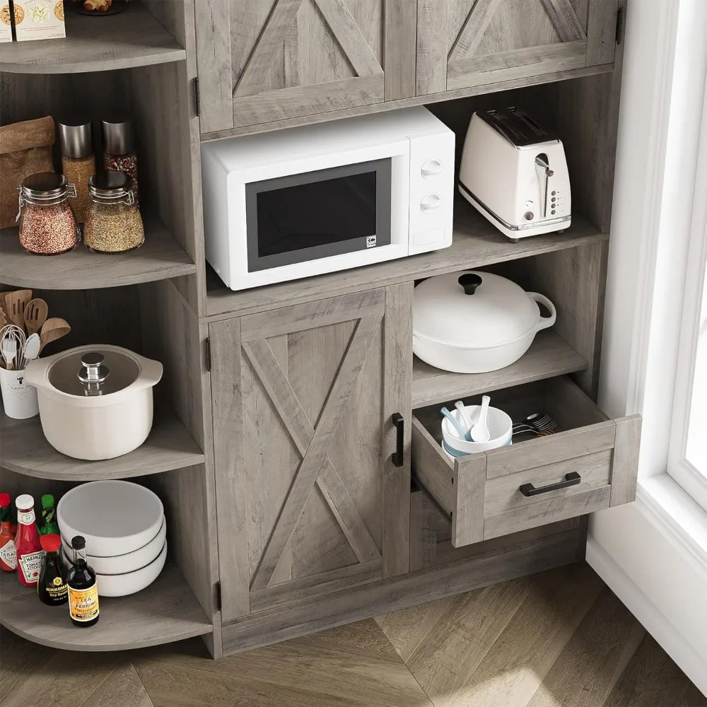 60.4" Farmhouse Kitchen Pantry Storage Cabinet Freestanding Hutch Buffet