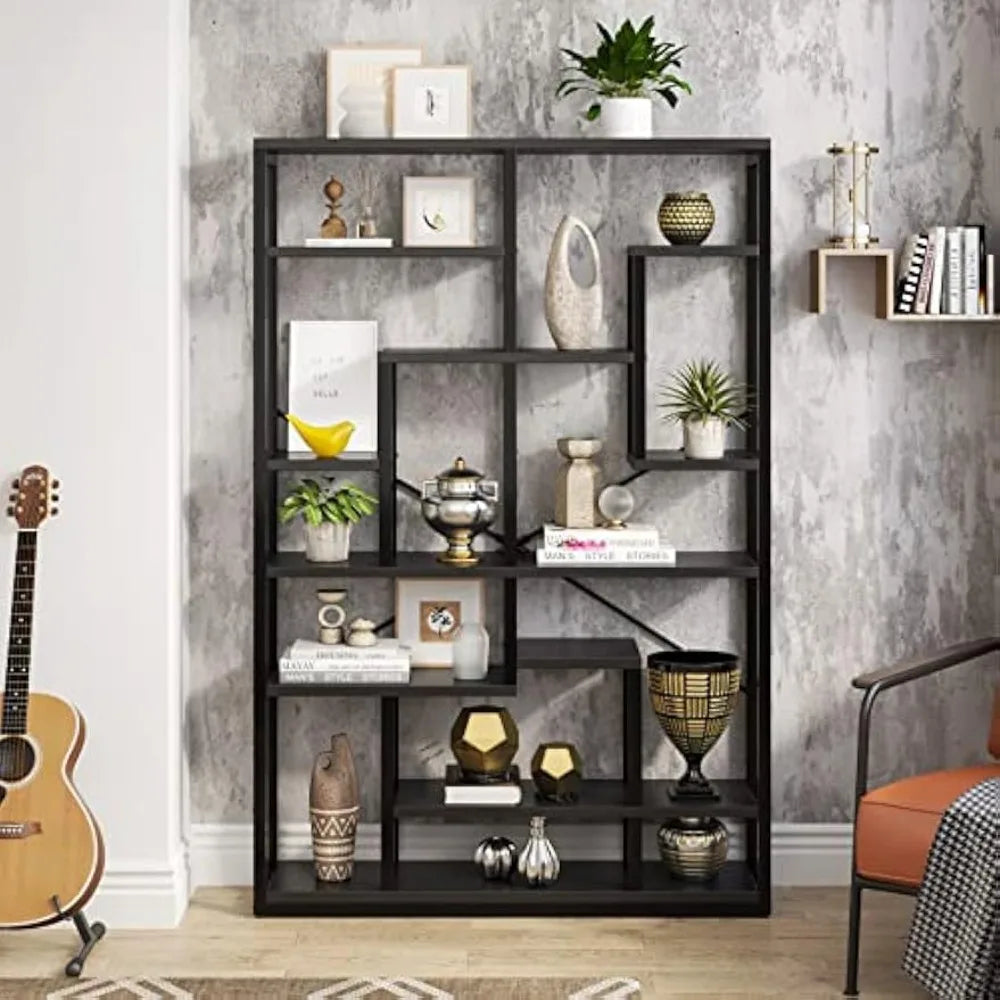 Rustic Industrial 71 Inch 9 Tier Bookshelf Tall Bookcase Organizer