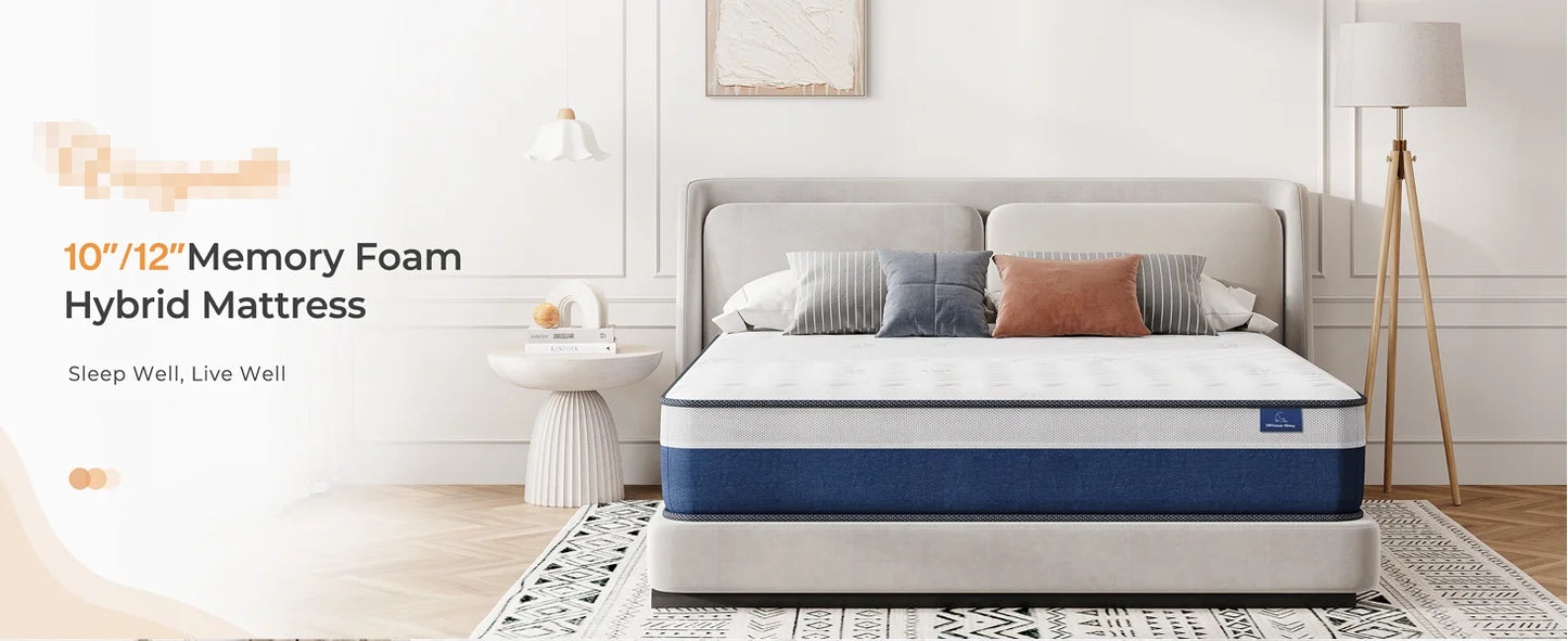 Ljustra 10 Inch Medium Firm Hybrid Mattress Bed in a Box Memory Foam