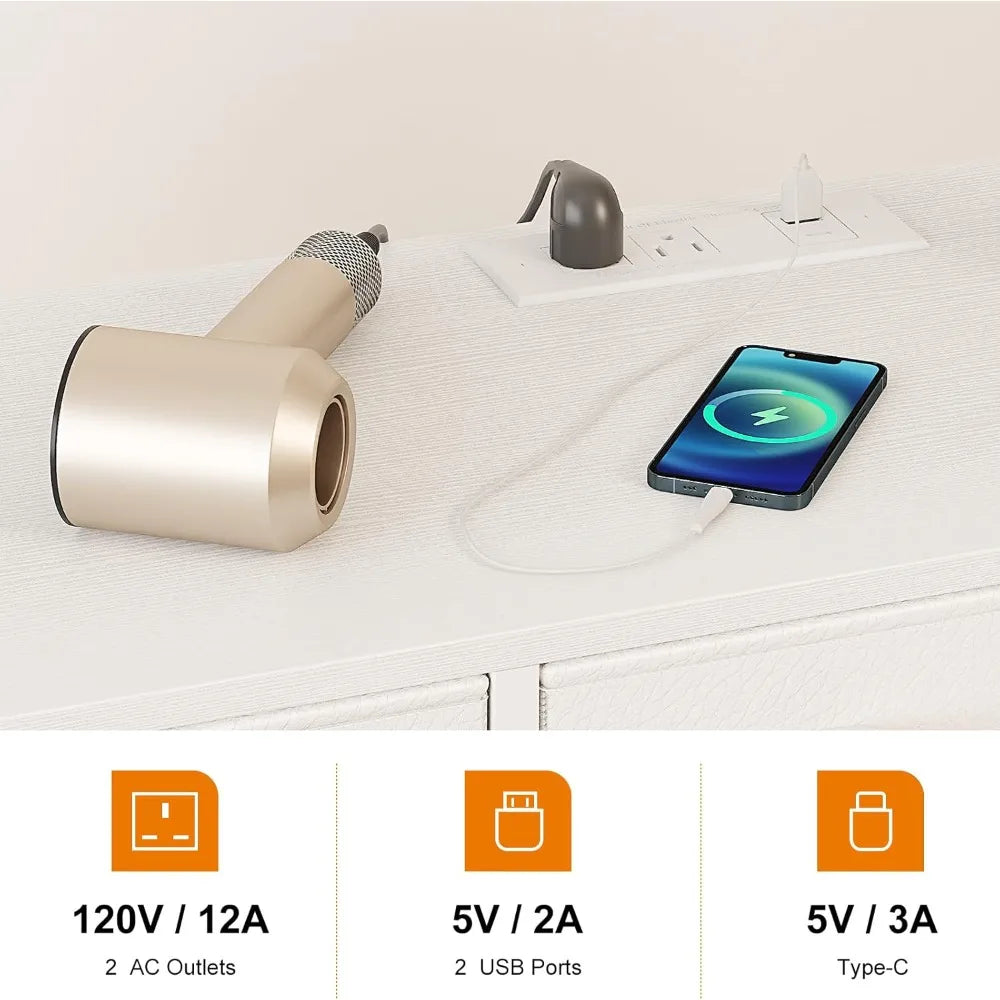 67 Inch Rotatable Dressing Table with LED Lights and Charging Station