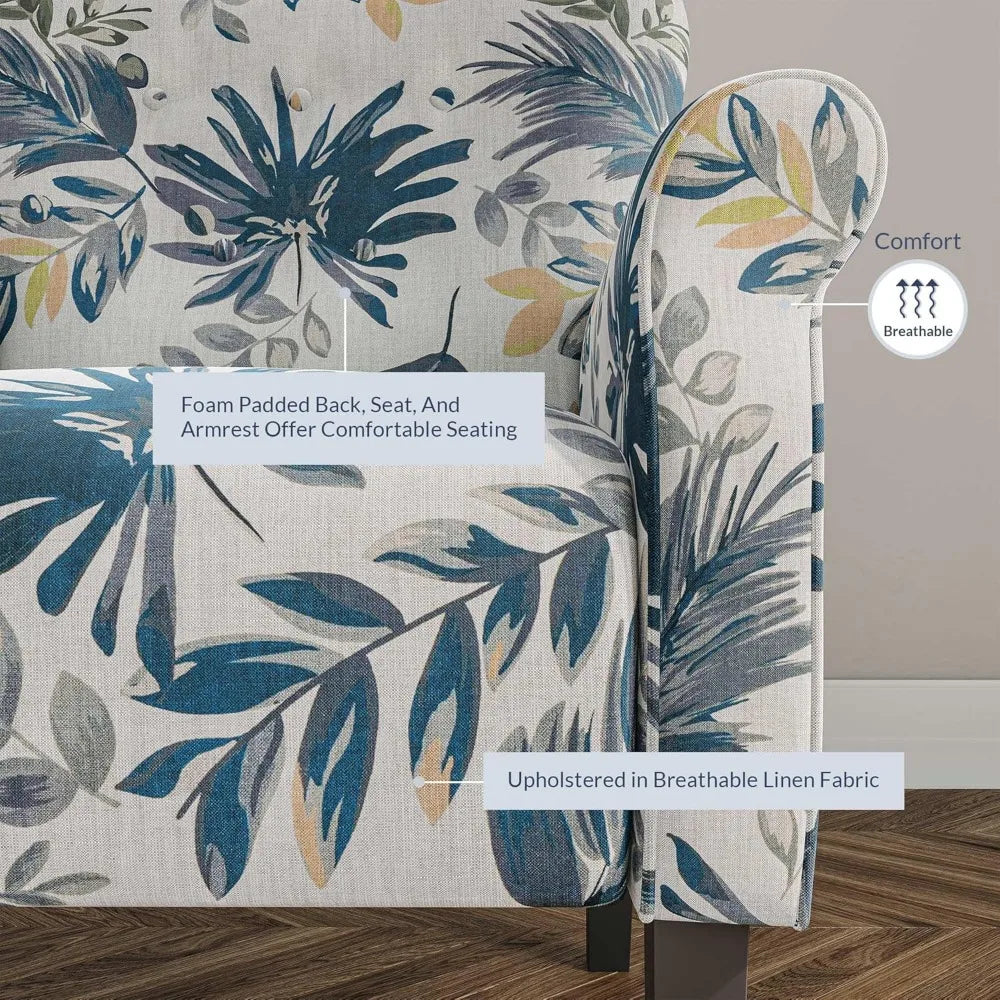 Modern Wingback Accent Chair High Back Floral Upholstered Armchair