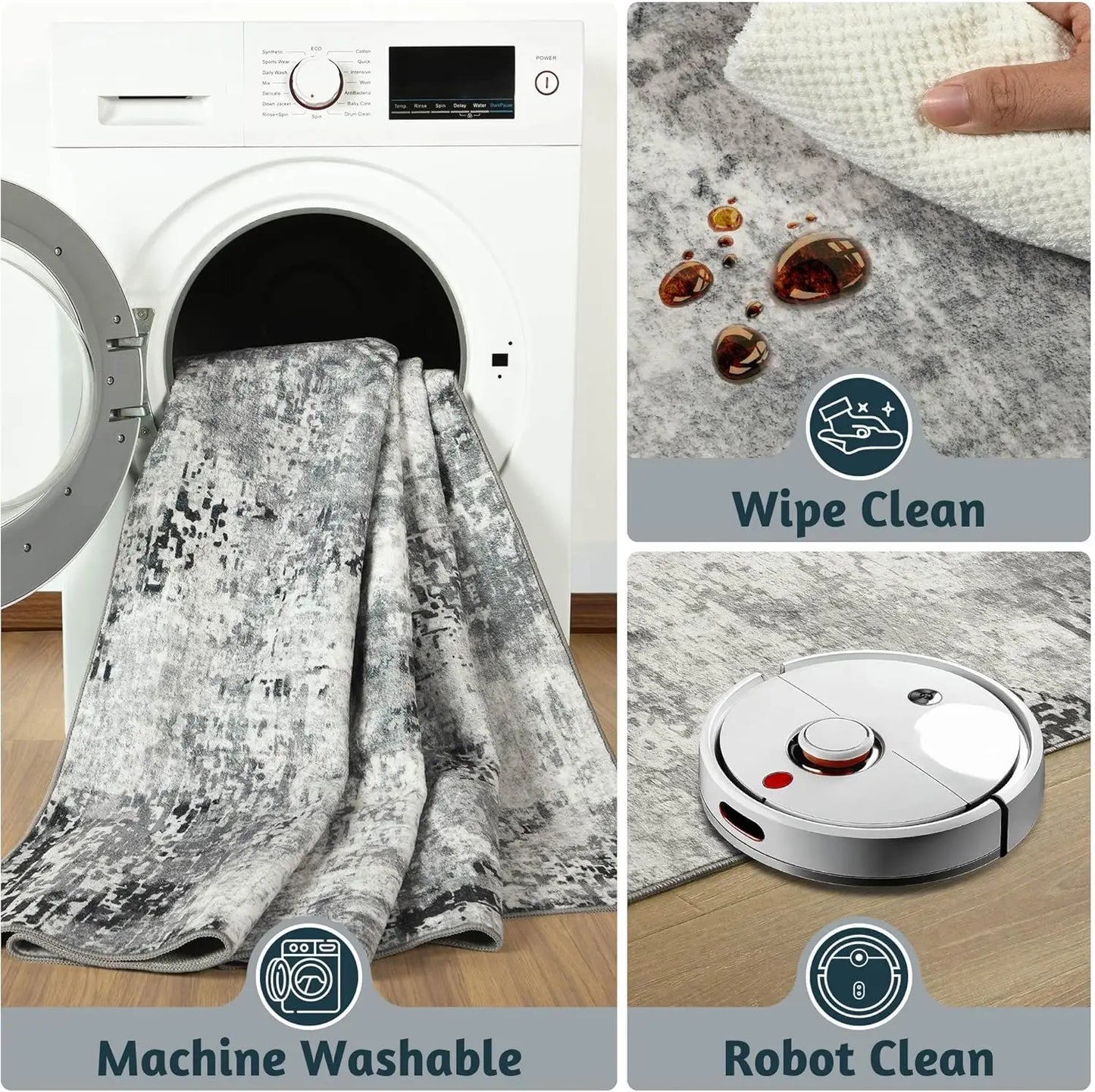 Large Modern Abstract Area Rug Boho Vintage Machine Washable Non Slip