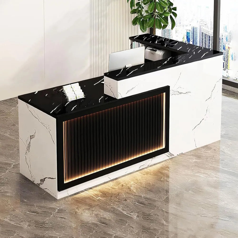 Modern L Shaped Reception Desk with LED Lights Office Front Counter