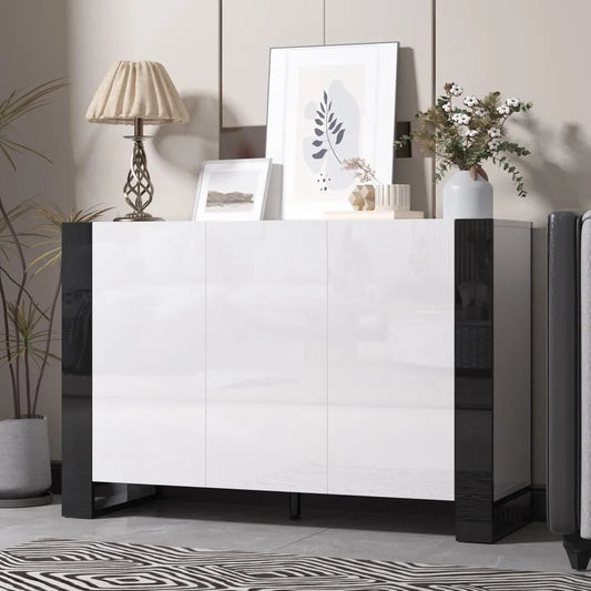Modern High-Gloss Sideboard Buffet Cabinet with Adjustable Shelves