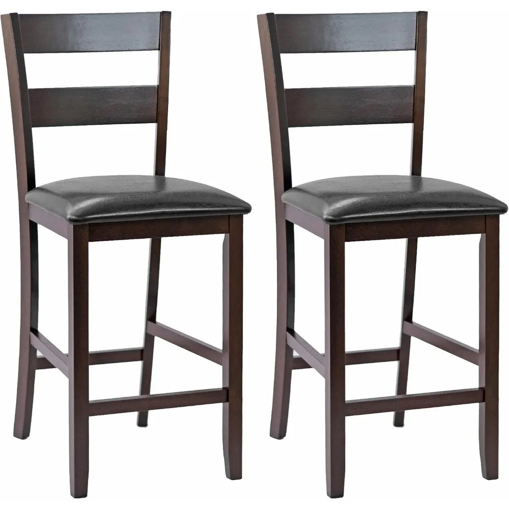 Set of 2 Counter Height Bar Stools with Padded Seat and Wood Legs