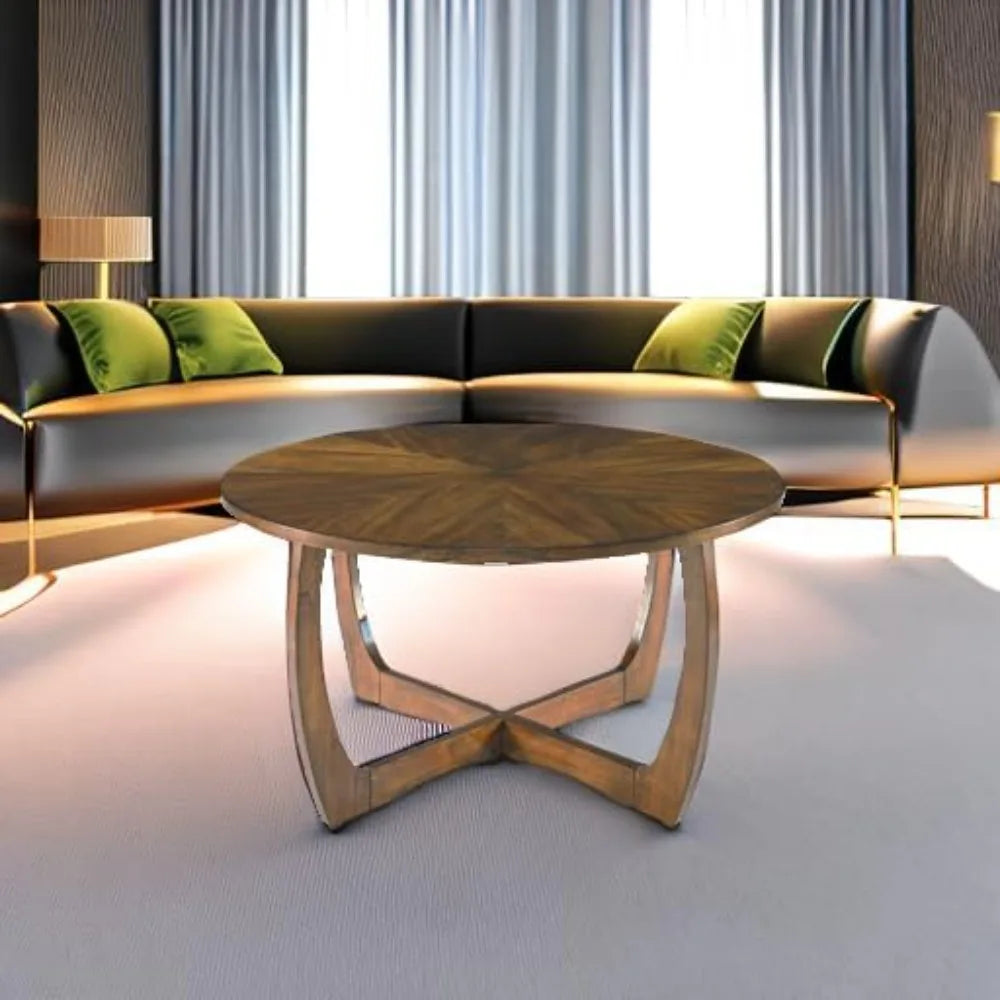 Mid-Century Modern Round Coffee Table 33.5 Inch Drum Style Living Room
