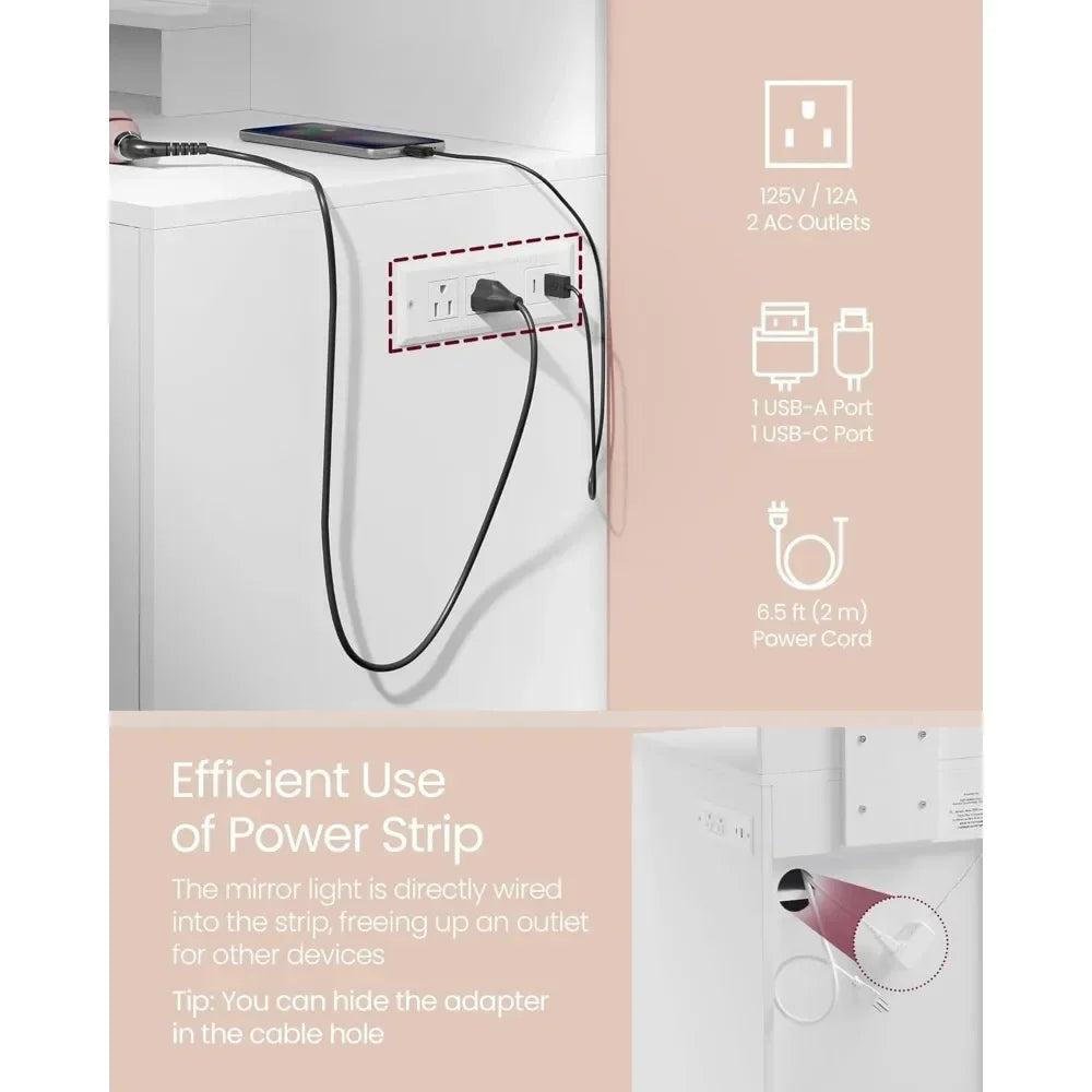 Ljustra Makeup Vanity Desk with Mirror LED Lights and Upholstered Stool