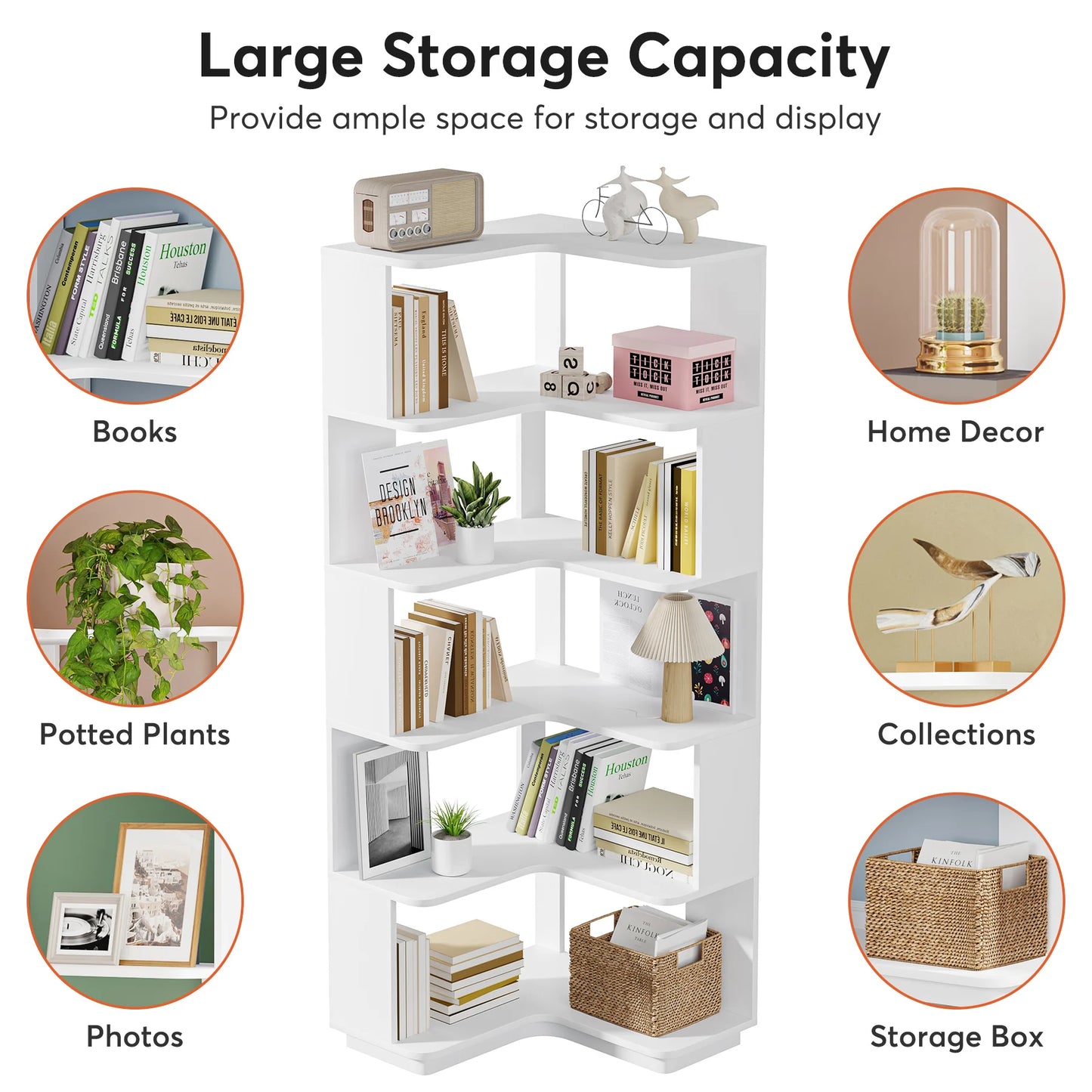 Ljustra 6 Tier Corner Bookshelf Industrial Wood Grain Bookcase