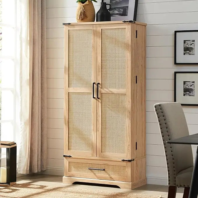 72 Inch Farmhouse Kitchen Pantry Cabinet with Drawer and Barn Doors