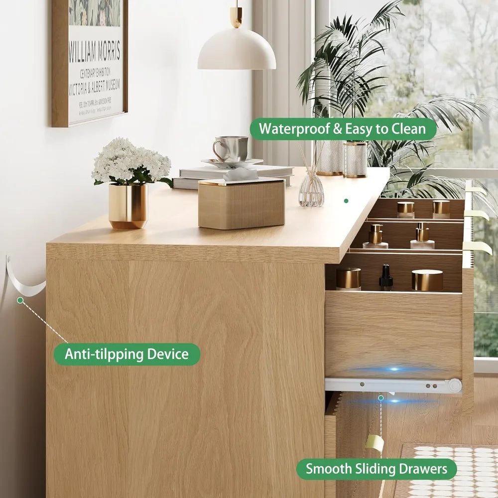 57 Inch Wide Fluted Dresser 9 Drawer Modern Chest of Drawers