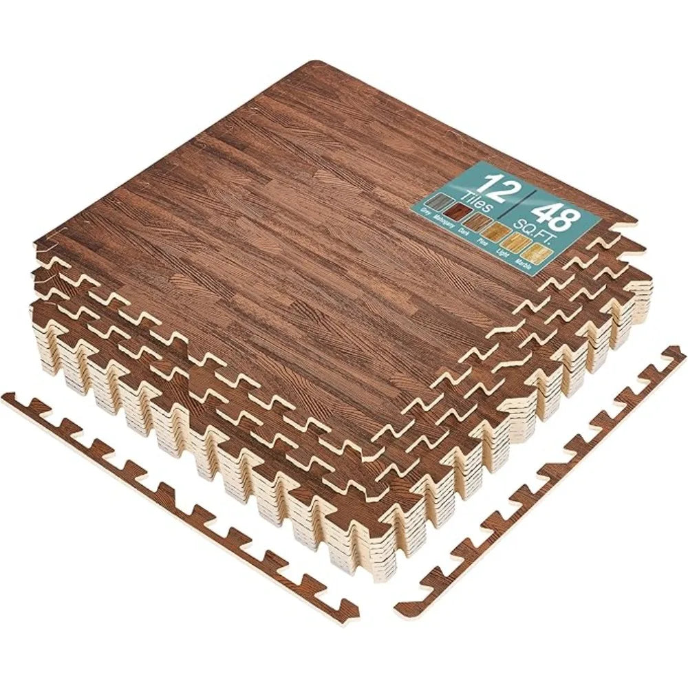 12 Tiles Wood Grain Floor Tiles Foam Mat 48 Sq Ft Exercise Mats