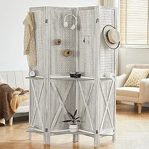 6 Panel Room Divider Wood Folding Privacy Screen with Shelves