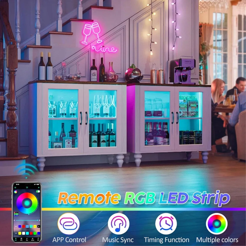 Sideboard Buffet Cabinet with Glass Doors Adjustable Shelves Modern Storage