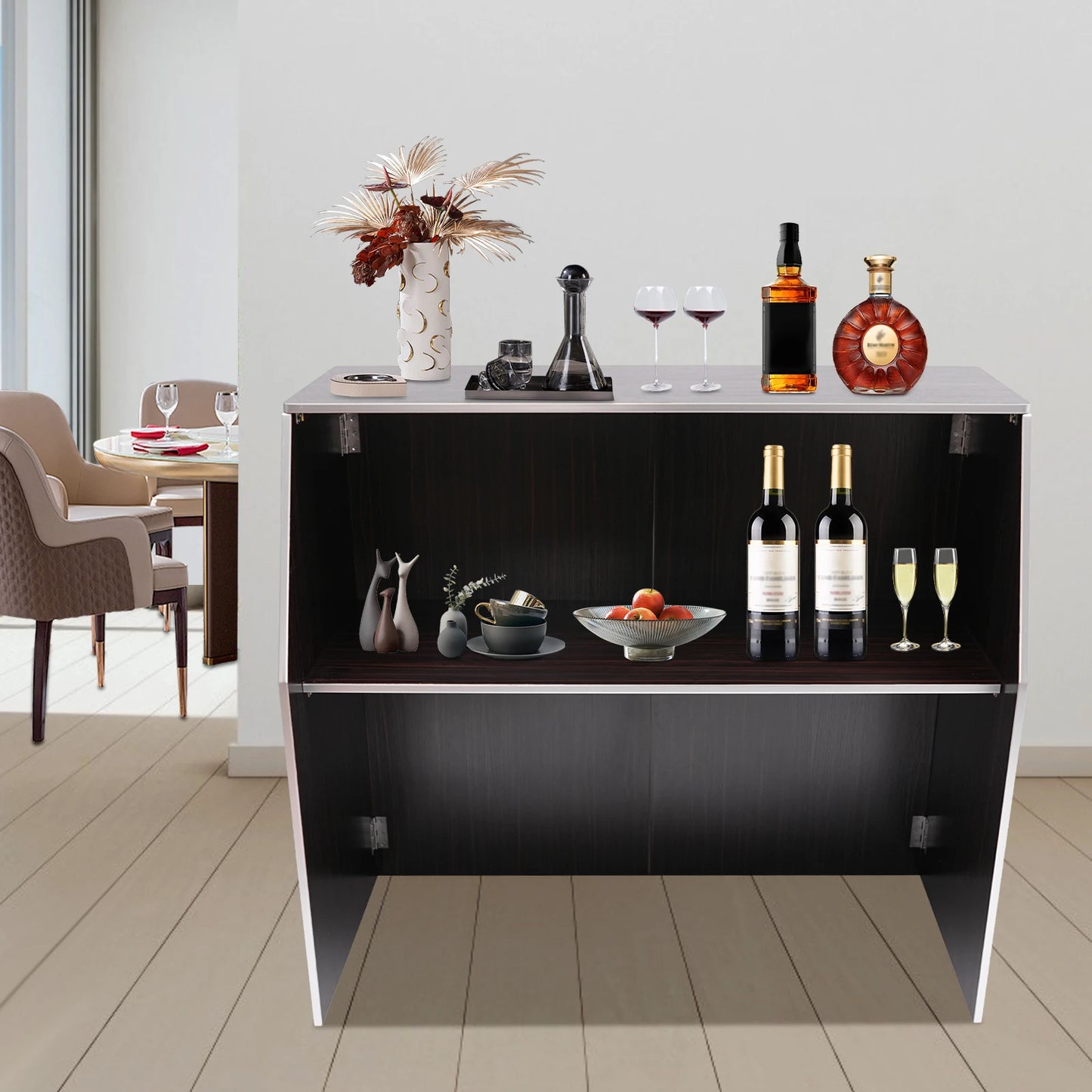 Portable Bar Cabinet High Load Capacity Two-layer Shelf for Home Bar