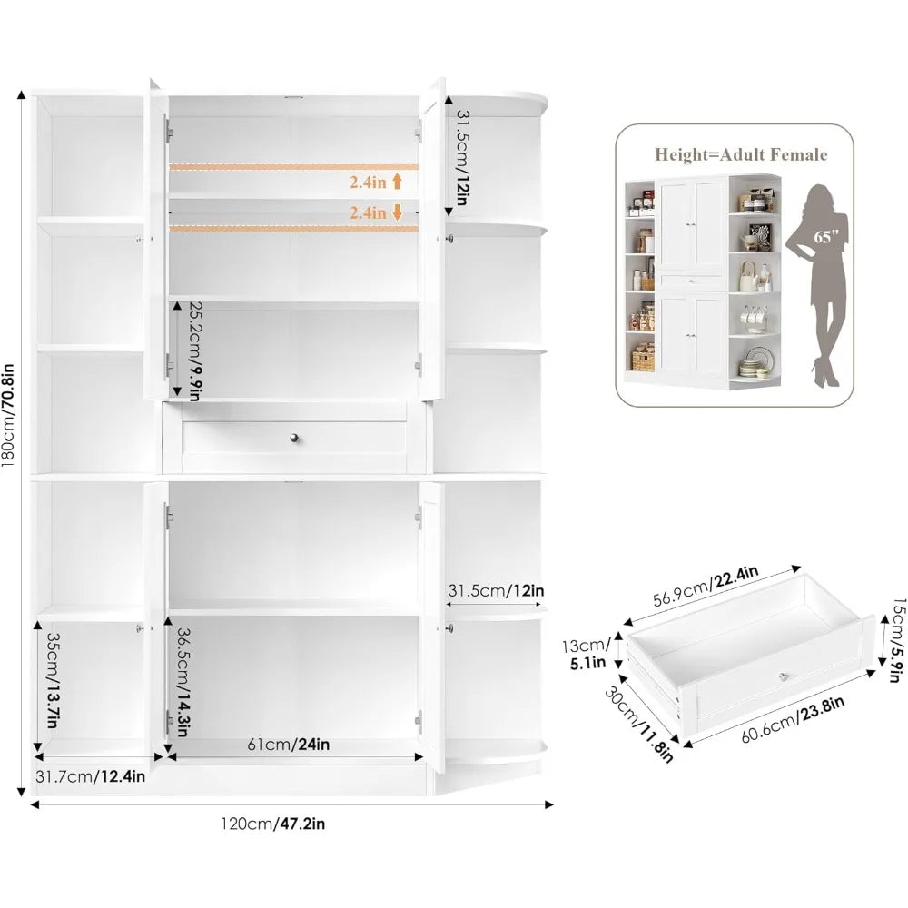 71 Inch Tall Pantry Cabinet Storage Buffet Sideboard with Drawer and Shelves