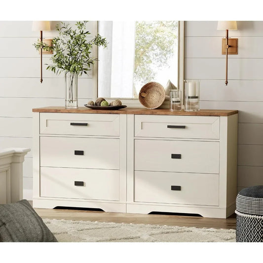 Solid Wood Nightstand Set of 2 Farmhouse Dresser with Drawers