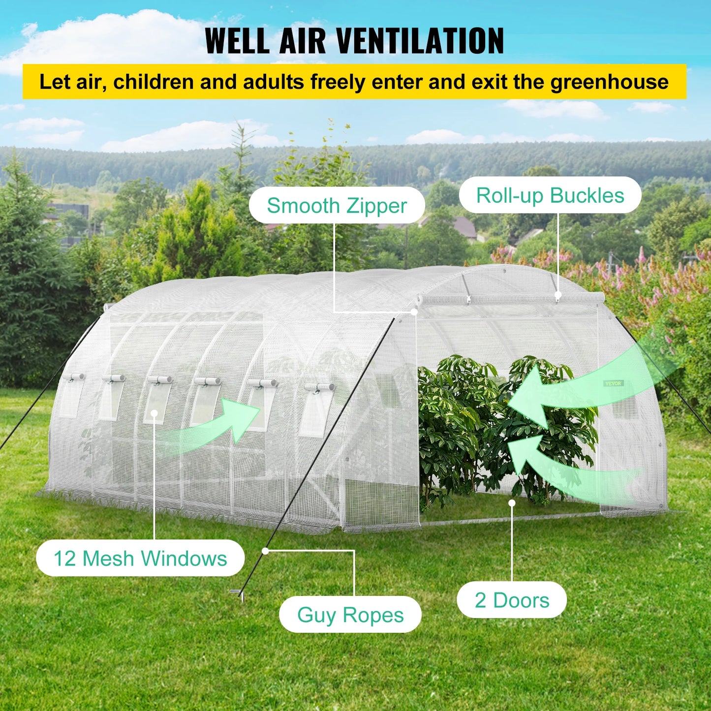 Ljustra Walk-in Tunnel Greenhouse 20x10x7 ft Portable with Zippered Doors