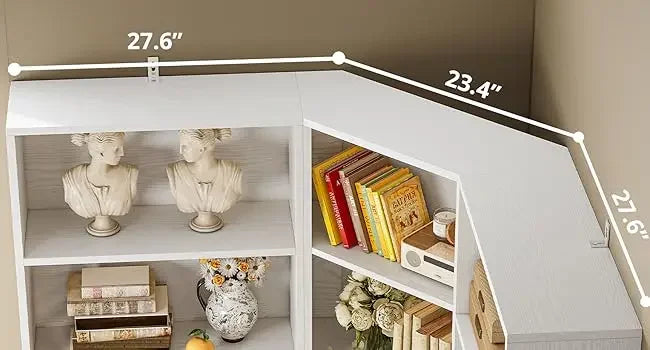 Ljustra Corner Bookshelf with 7 Adjustable Shelves and Storage Cabinets